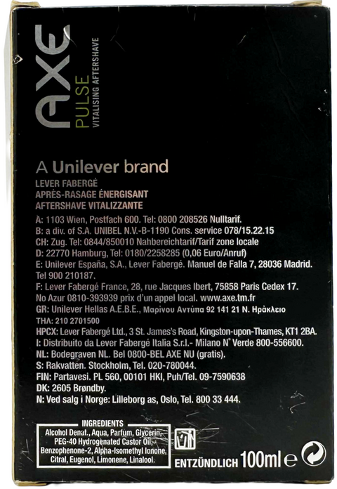 after shave Fabergé Paris Axe PULSE Vitalising Aftershave Axe Shave splash 100 ml