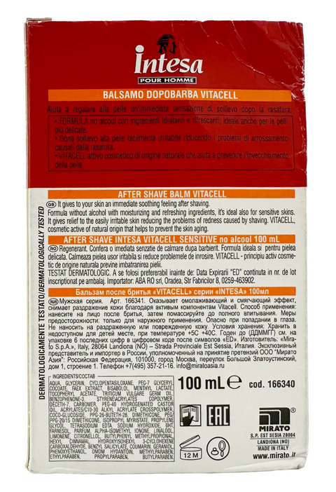 balsamo dopobarba Intesa Pour Homme Vitacell Sensitive No Alcool splash 100 ml