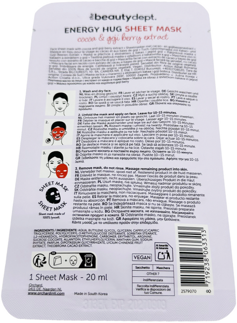 maschera viso The Beauty Dept. ENERGY HUG Softening & Nourishing COCOA + GOJI BERRY