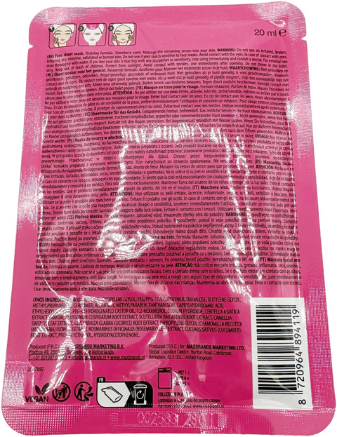 Màscara facial de tela MaxiBrands Bubble Gum Fun Strawberry