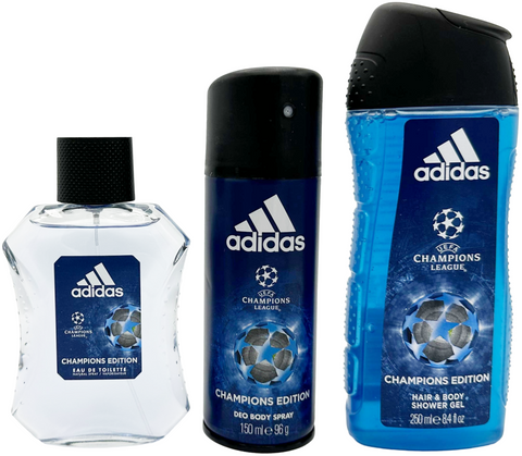 set profumo uomo Adidas CHAMPIONS EDITION Eau de Toilette spray 100 ml + Hair & Body Shower Gel + Deo Body spray