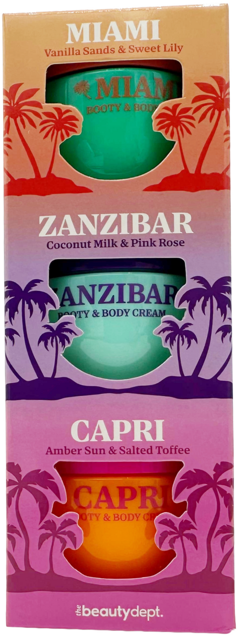 set creme corpo e glutei The Beauty Dept. Booty & Body Cream Tower Miami Zanzibar Capri 3 x 75 ml