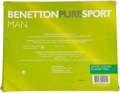 set profumo uomo Benetton PURE SPORT MAN Eau de Toilette 100 ml + borraccia