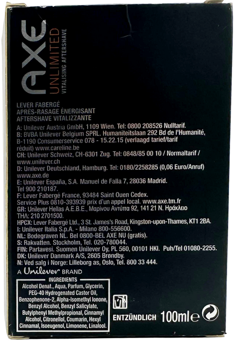 after shave Fabergé Paris Axe UNLIMITED Vitalising Aftershave Axe Shave splash 100 ml