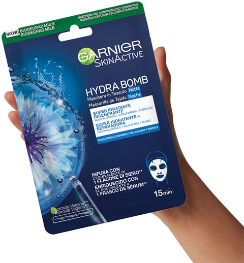 maschera viso notte in tessuto Garnier SkinActive Hydra Bomb Super Idratante + Protettiva
