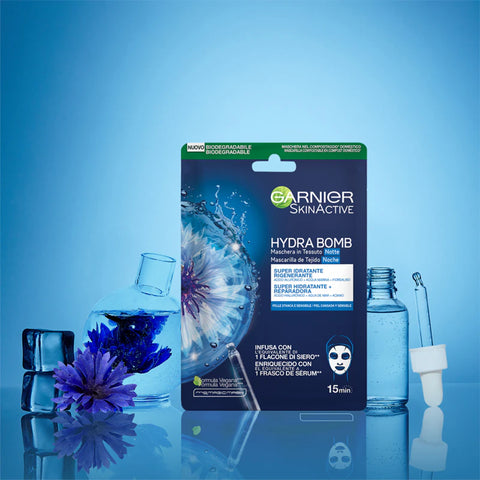 maschera viso notte in tessuto Garnier SkinActive Hydra Bomb Super Idratante + Protettiva
