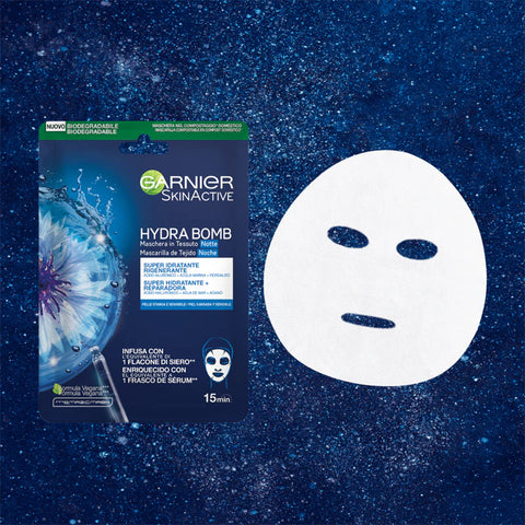 maschera viso notte in tessuto Garnier SkinActive Hydra Bomb Super Idratante + Protettiva