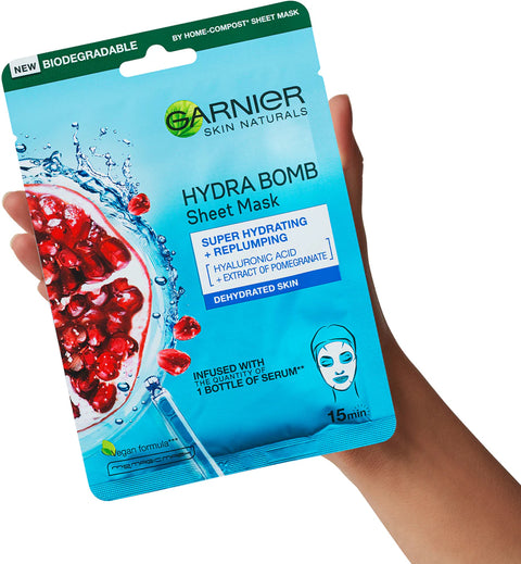 maschera viso in tessuto Garnier SkinActive Hydra Bomb Super Idratante + Rimpolpante