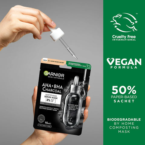 maschera viso in tessuto Garnier SkinActive AHA + BHA con Carbone Opacizzante Matificante