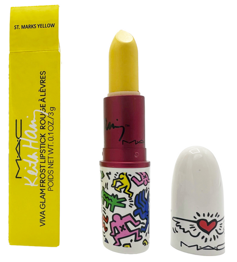 rossetto Mac Cosmetics Frost Lipstick Viva Glam Keith Haring ST. MARKS YELLOW