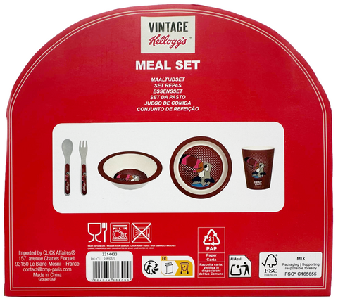 meal set (2 posate + 2 piatti + 1 bicchiere) Vintage Kellogg's FROOT LOOPS