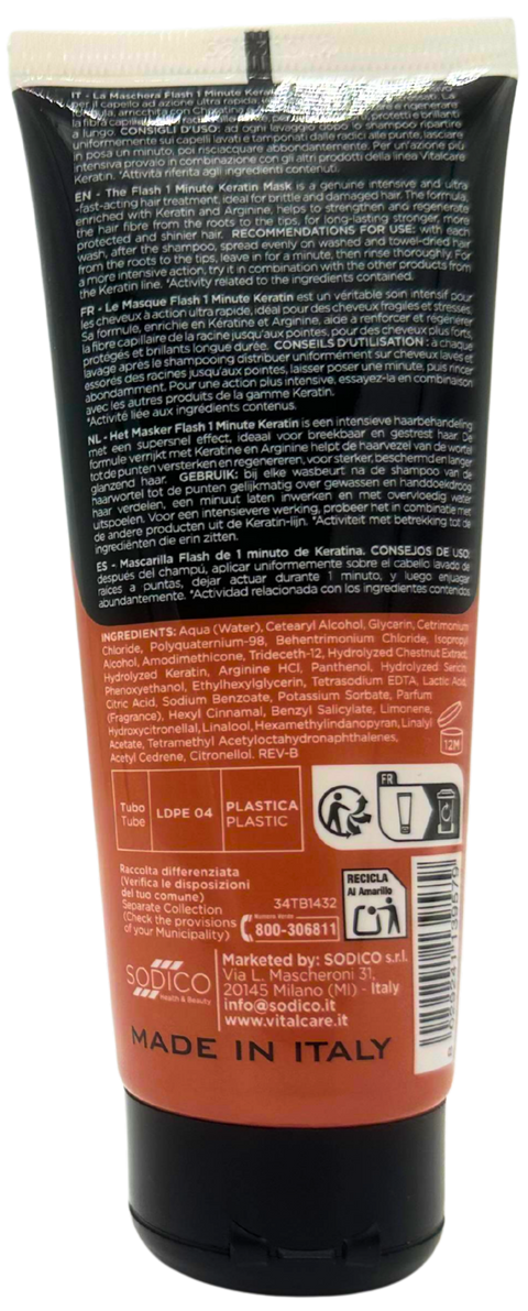 maschera capelli Vitalcare Keratin Flash 1 Minuto trattamento intensivo rinforzante 100 ml