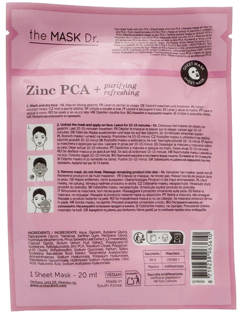 maschera viso coreana tessuto The MASK Dr. ZINC PCA Purifying + Refreshing